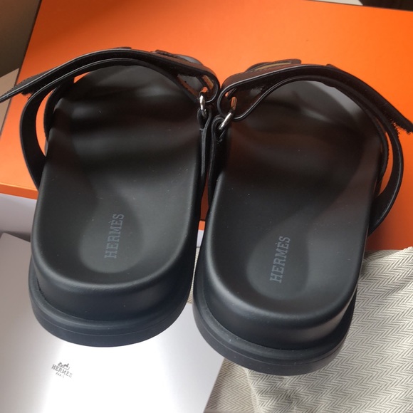 Hermes H Logo Black And Khaki Leather Chypre Sandals Flats main image 10